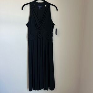 Chaps Malibu A-Line Midi Dress Black Sleeveless V-Neck Halter NEW  Women's Large